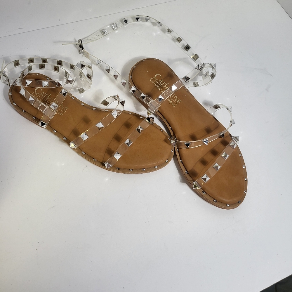 ❤️ CATHERINE MALANDRINO  ❤❤ clear studded strap sandals ❤️